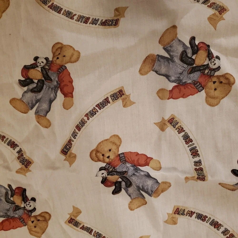 Quilted Blue Jean Teddy Bear Blocks Quilt Baby Blanket Wall Hanging‎ + Sheet